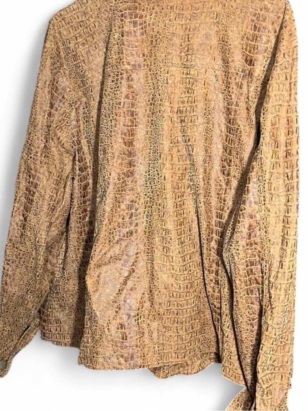 Men's Croc-Embossed Lightweight Shirt Jacket in Brown - Picture 2 of 7